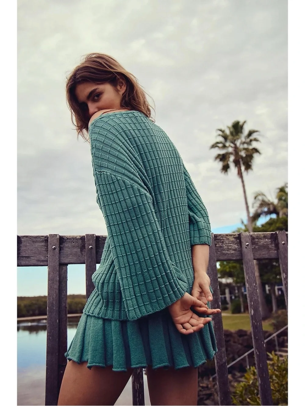 Free People Kenzie Sweater Skirt Set in Frosty Spruce Green NWT Size Small - Picture 4 of 12